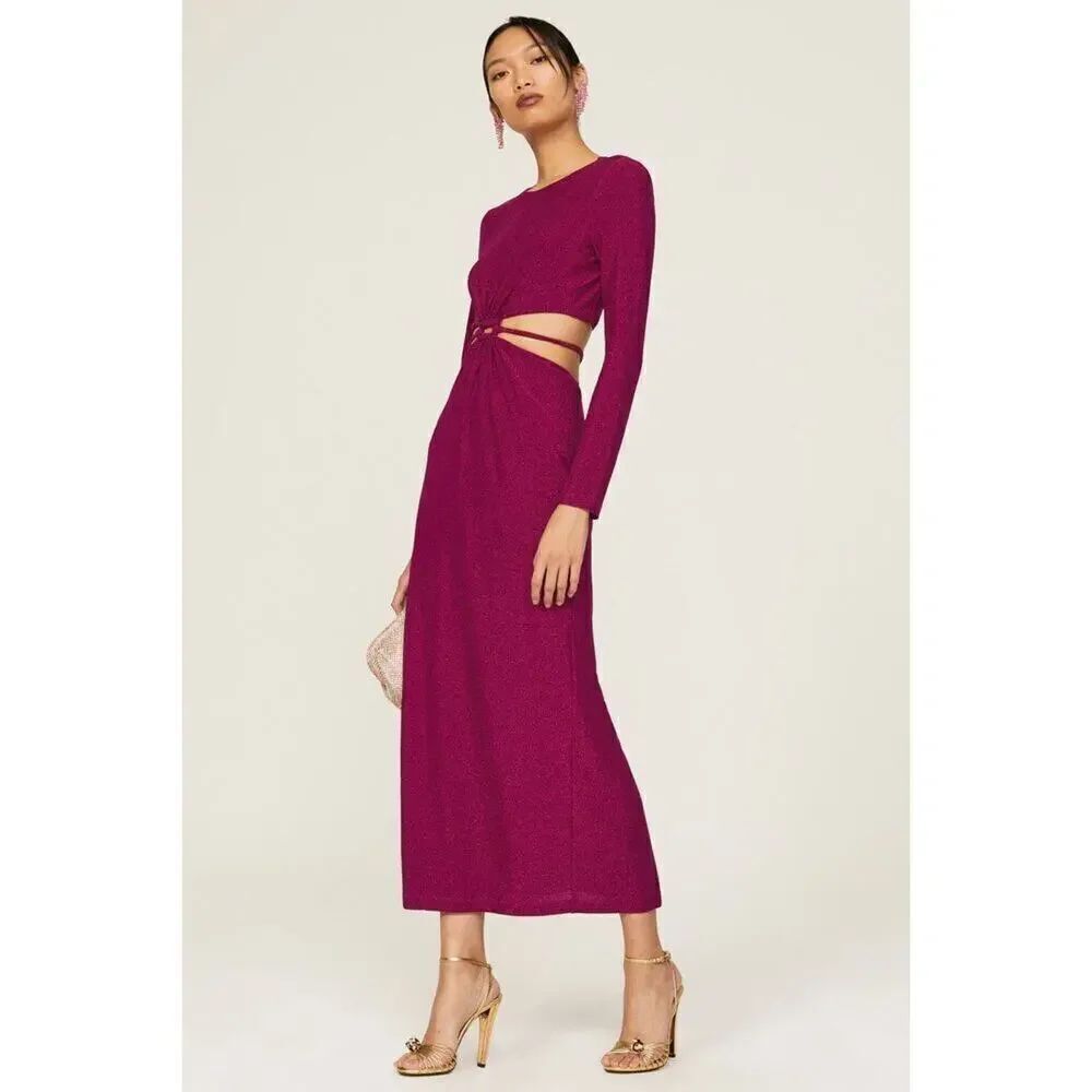 ML Monique Lhuillier Purple Metallic Knit Dress💚